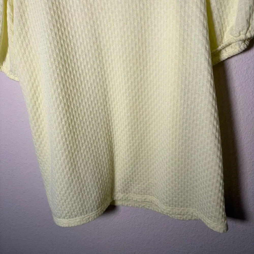 LOFT Blouse Women's Petite Medium Neon Short Puff Sleeve Textured Top Casual